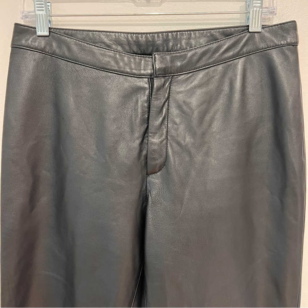 Nicole Miller New York 100% Leather Pants High Rise Straight Leg Black Y2K, 8 - Picture 2 of 14
